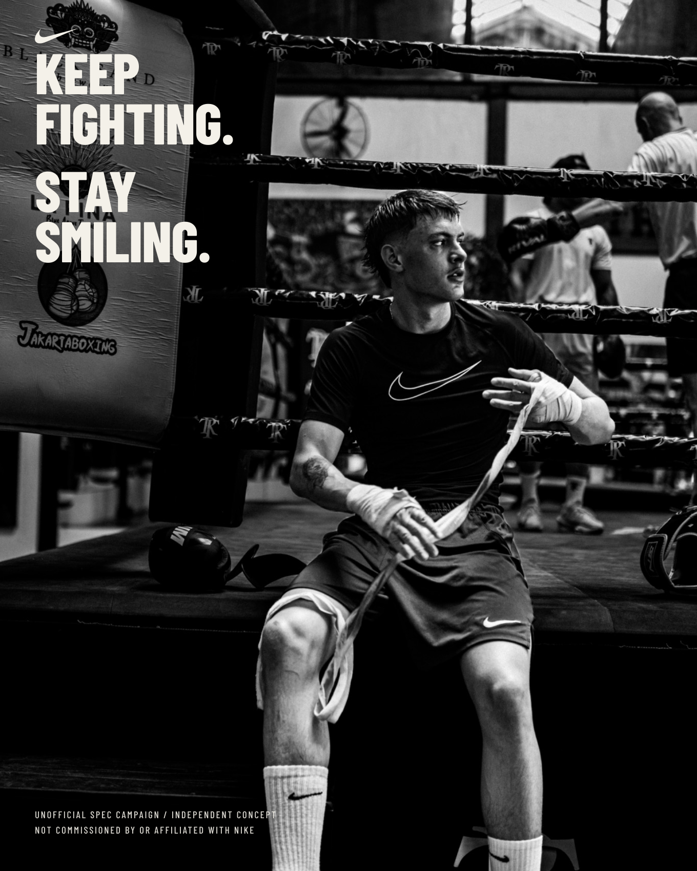 Four-by-five environmental campaign layout with the headline Keep Fighting. Stay Smiling.
