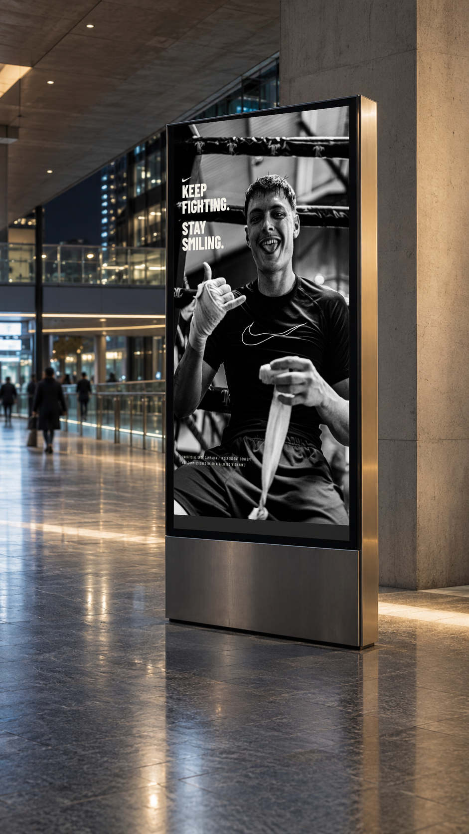 The campaign hero displayed on a vertical digital out-of-home screen.